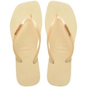 Chinelo Havaianas Slim Square Logo Metallic Feminino - Creme