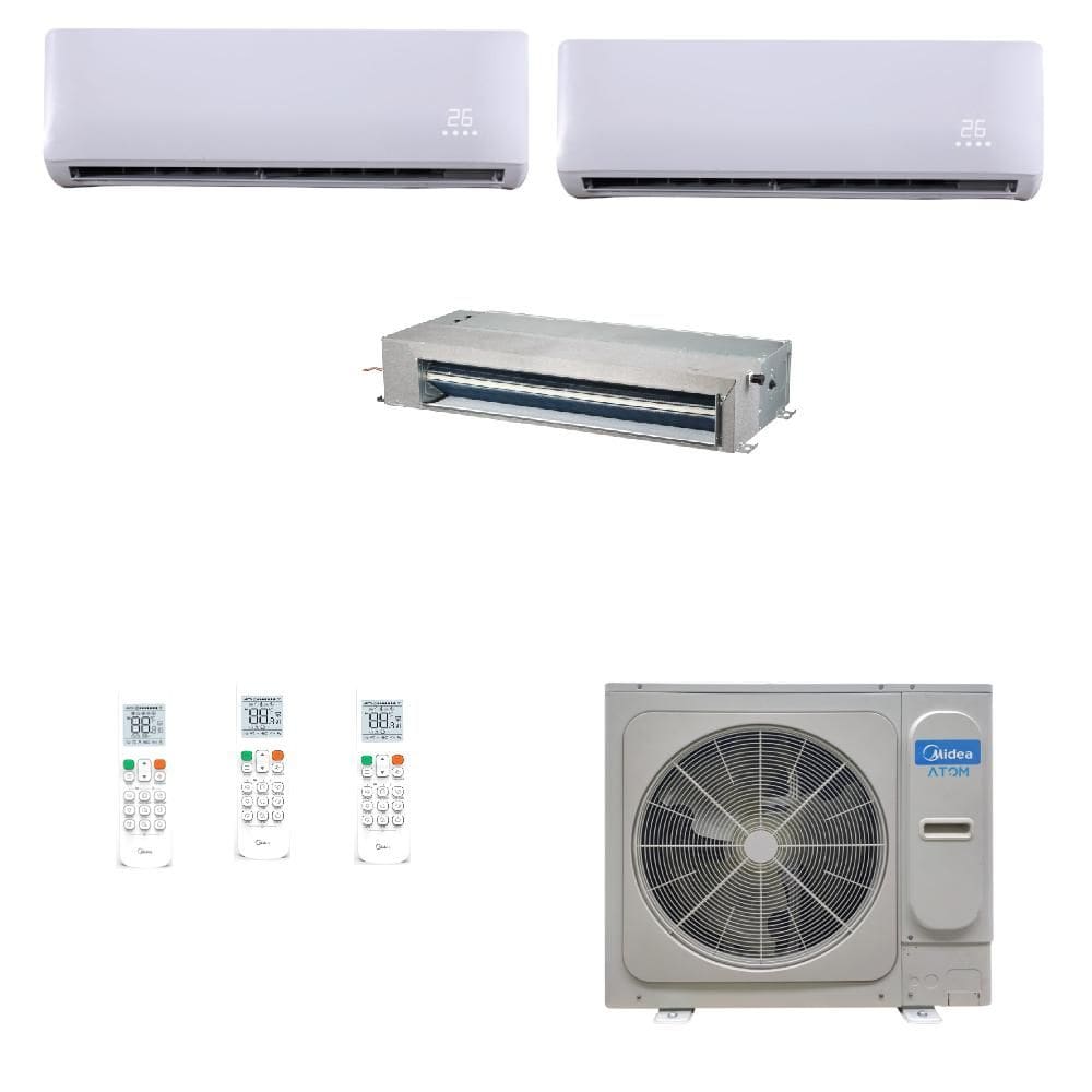 Ar Condicionado Split Inverter Midea 28000 BTUs (2x 9000 Hi Wall + 1x 15000 Duto) Quente/Frio - 220V