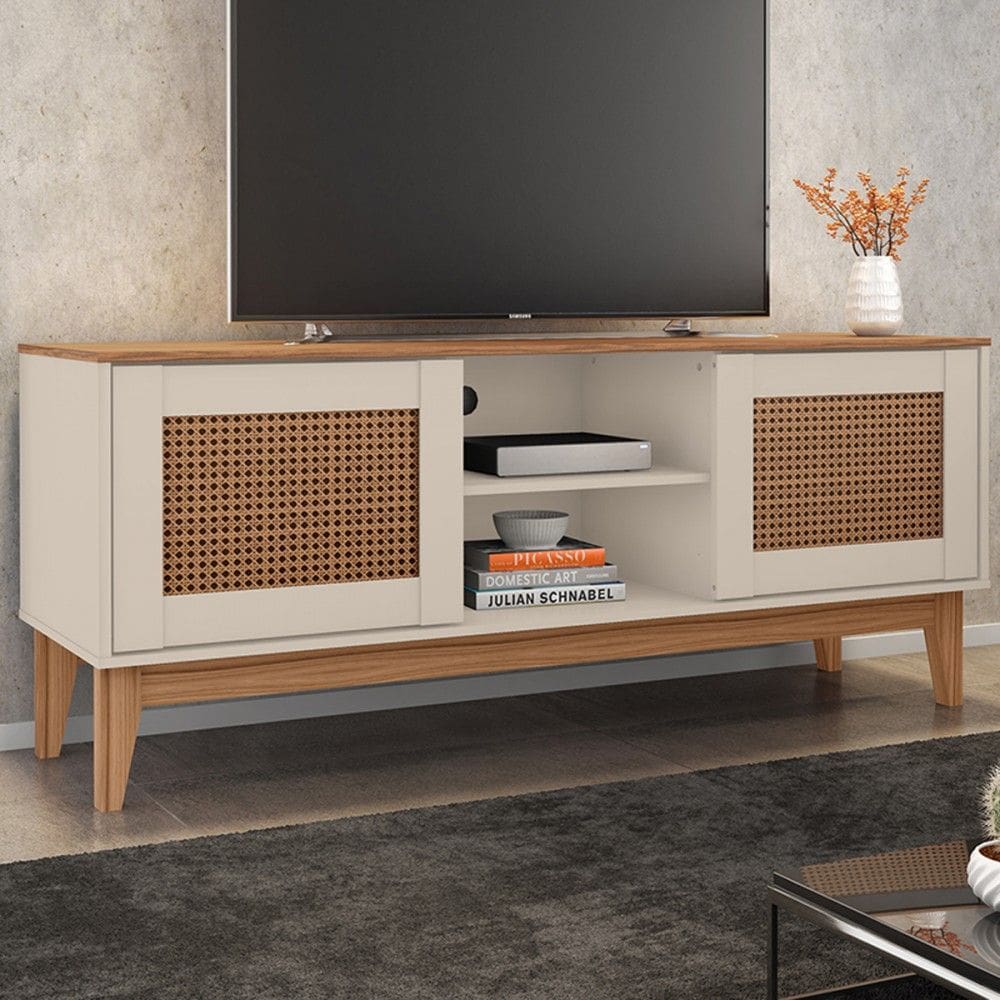 Rack para TV Até 60 Polegadas Mauritânia 2 Portas 2 Nichos Off White/Noce - Pnr Móveis