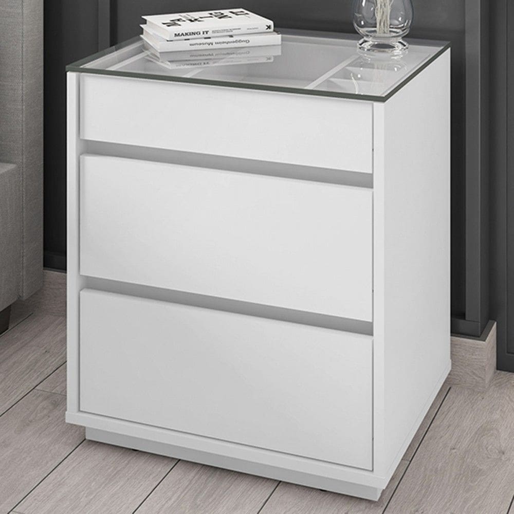 Mesa de Cabeceira Anchieta 3 Gavetas Branco - Pnr Móveis