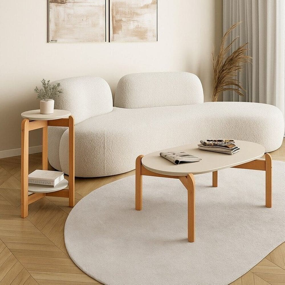 Kit 2 Peças com Mesa de Centro e Mesa Lateral Lizz Off White/Cedro