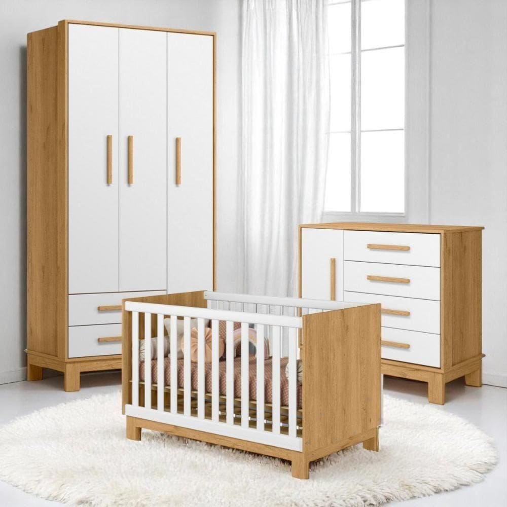 Conjunto Infantil Slim Freijo/branco: Berço Slim Mini Cama Cômoda Slim Guarda-roupa