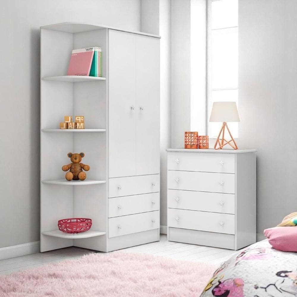 2523 - Comoda Com Trocador Doce Sonho Branco/branco ( + 825 - G. Roupa Inf. 2pts Doce Sonho Branco/branco (