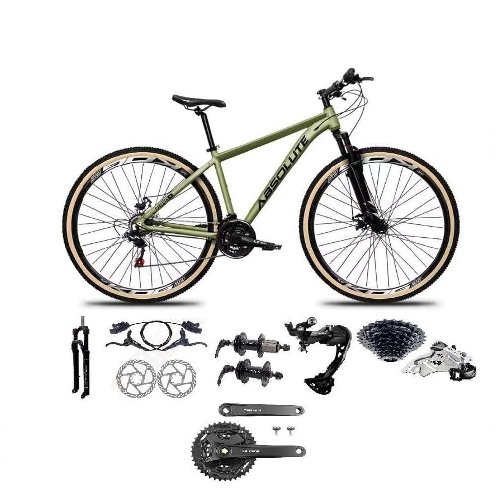 Bicicleta Aro 29 Absolute Nero 5 Câmbios Shimano Alívio/altus 27v Freio A Oléo Garfo Trava Pneu C/faixa -oliva Tam.15