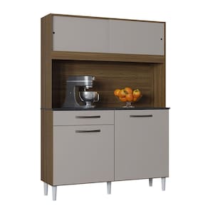 Kit Cozinha Grazi 4 Portas 1 Gaveta 120 Cm Poquema Castanho/off White