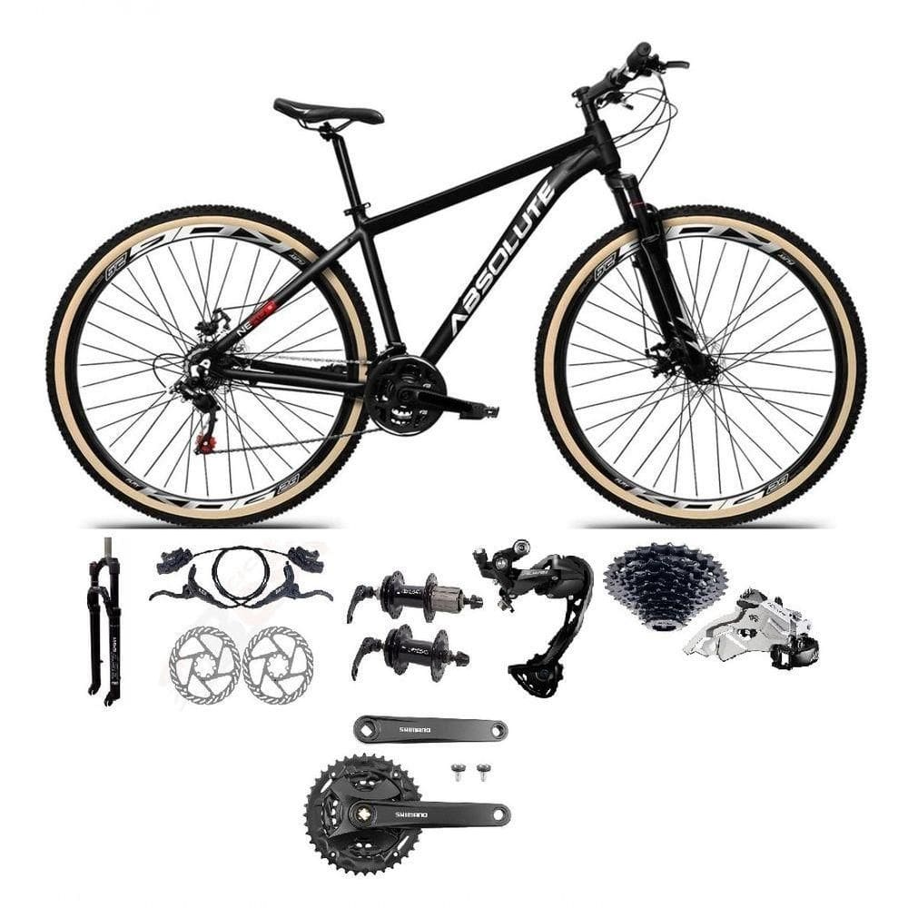 Bicicleta Aro 29 Absolute Nero 5 Câmbios Shimano Alívio/altus 27v Freio A Oléo Garfo Trava Pneu C/faixa -preto Tam.17