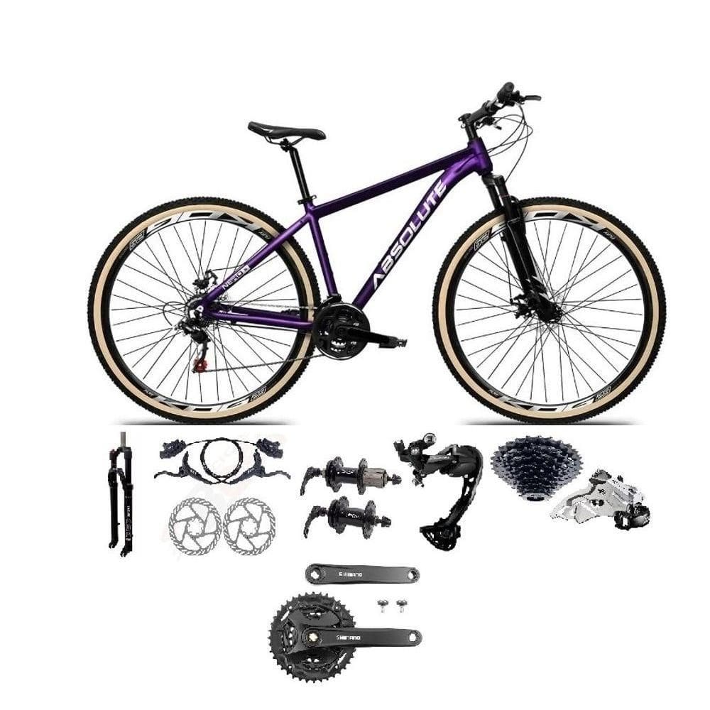 Bicicleta Aro 29 Absolute Nero 5 Câmbios Shimano Alívio/altus 27v Freio A Oléo Garfo Trava Pneu C/faixa -roxo Tam.13.8