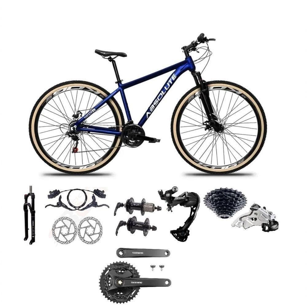Bicicleta Aro 29 Absolute Nero 5 Câmbios Shimano Alívio/altus 27v Freio A Oléo Garfo Trava Pneu C/faixa -azul Tam.17