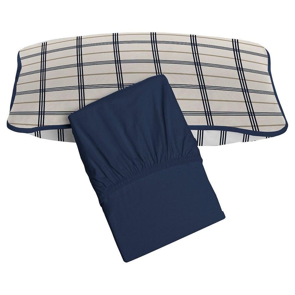 Jogo De Cama Tecebem Solteiro Malha 100% Algodão Otto 2 Peças Premium Marinho