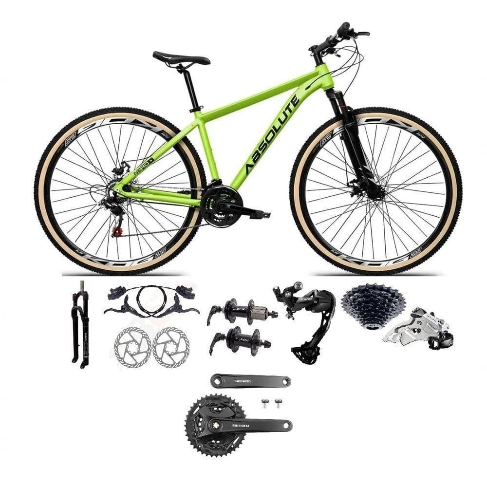 Bicicleta Aro 29 Absolute Nero 5 Câmbios Shimano Alívio/altus 27v Freio A Oléo Garfo Trava Pneu C/faixa -verde Tam.21