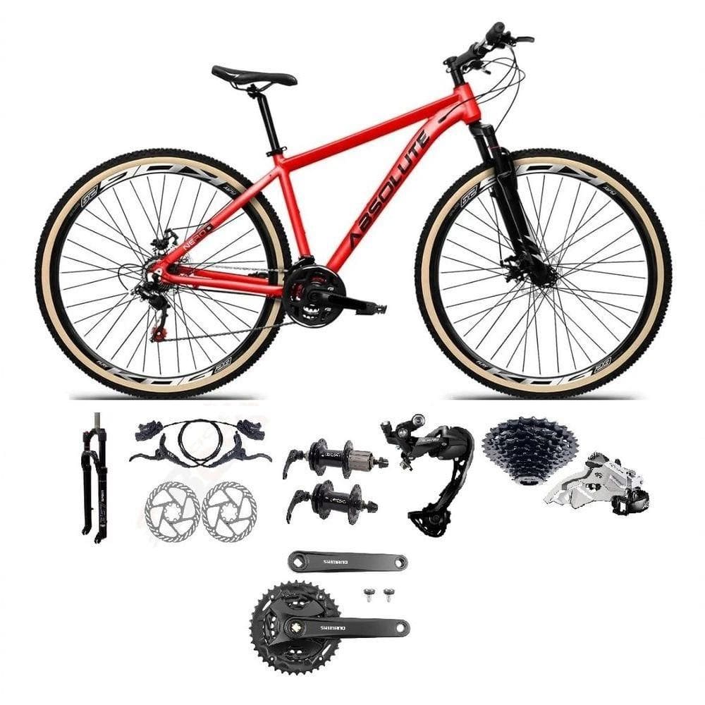Bicicleta Aro 29 Absolute Nero 5 Câmbios Shimano Alívio/altus 27v Freio A Oléo Garfo Trava Pneu C/faixa -vermelho Tam.19
