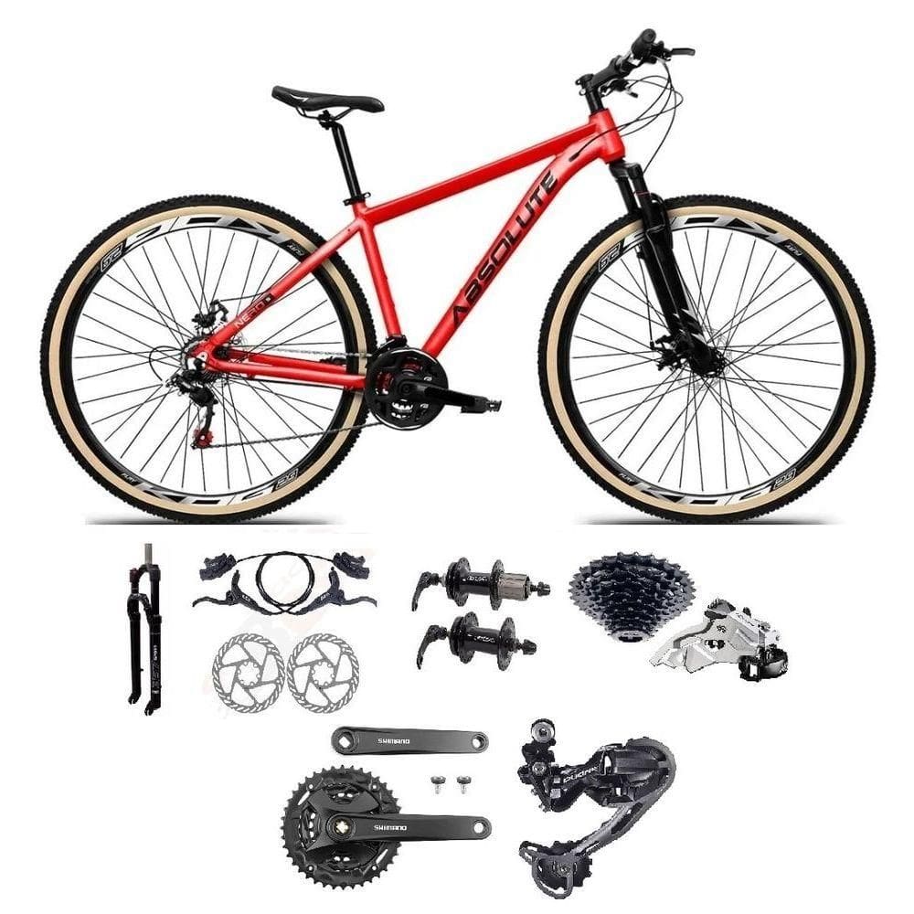 Bicicleta Aro 29 Absolute Nero 5 Câmbios Shimano Deore/altus 27v Freio A Oléo Garfo C/trava Pneu C/faixa -vermelho Tam19