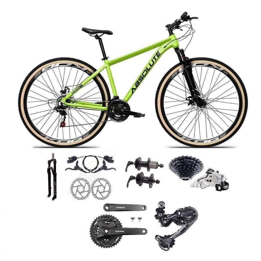 Bicicleta Aro 29 Absolute Nero 5 Câmbios Shimano Deore/altus 27v Freio A Oléo Garfo C/trava Pneu C/faixa -verde Tam.21
