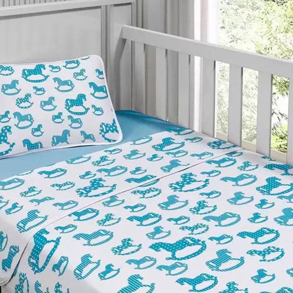 Jogo De Cama Tecebem Malha Mini Cama(montessoriana)sucesso 3 Peças Azul