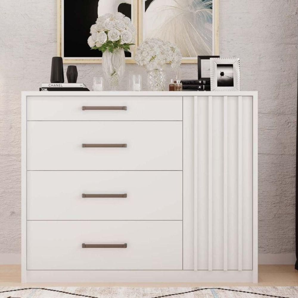 Cômoda Palacius Caemmun Com Aplique Ripado Em Mdp Branco