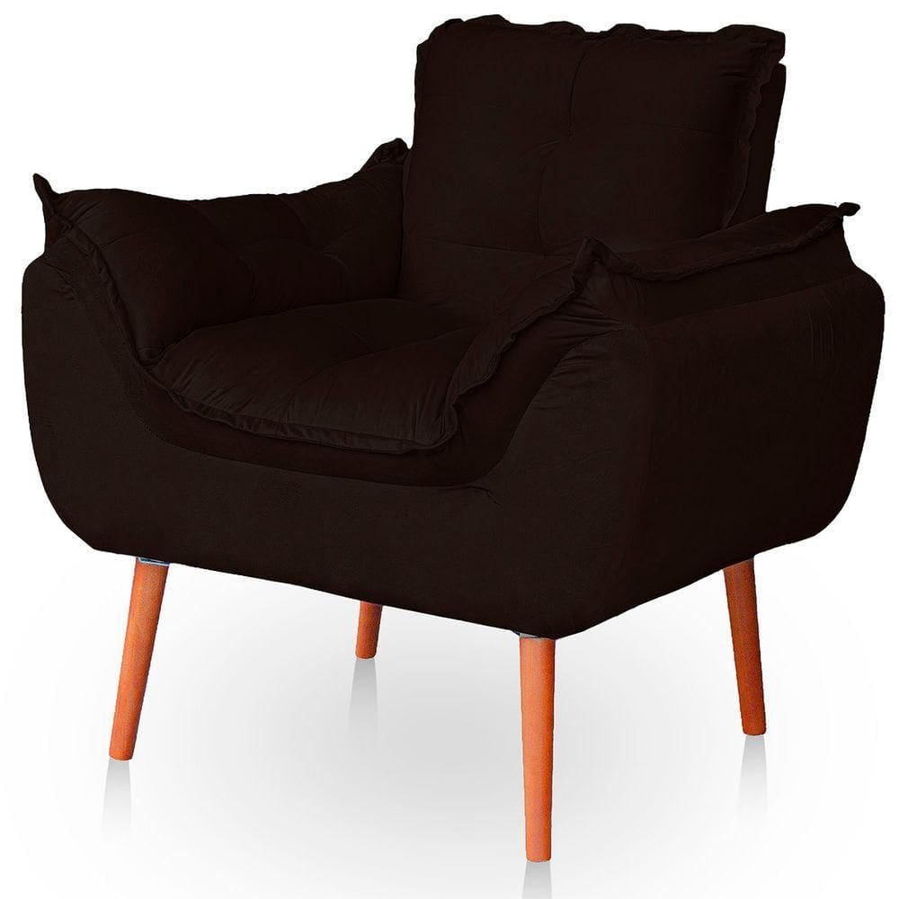 Poltrona Opala Para Sala Confortável Resistente Veludo Marrom
