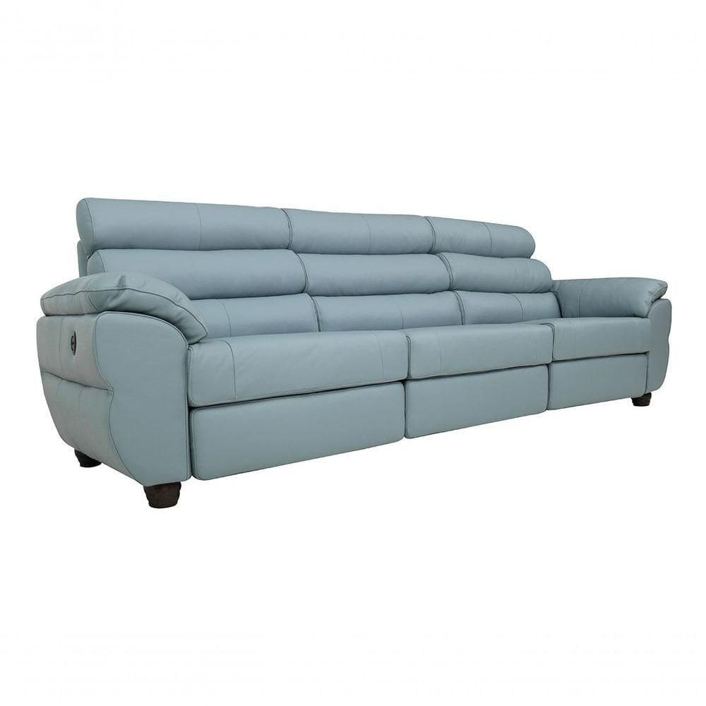 Sofá Reclinável Elétrico De Couro Liverpool Light Blue - Mempra