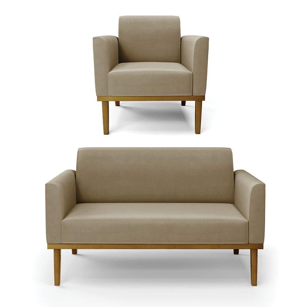 Sofá Namoradeira Com Poltrona Base De Madeira Fixa Castanho Marisa Suede D03 - D?rossi Cor Marrom Rato