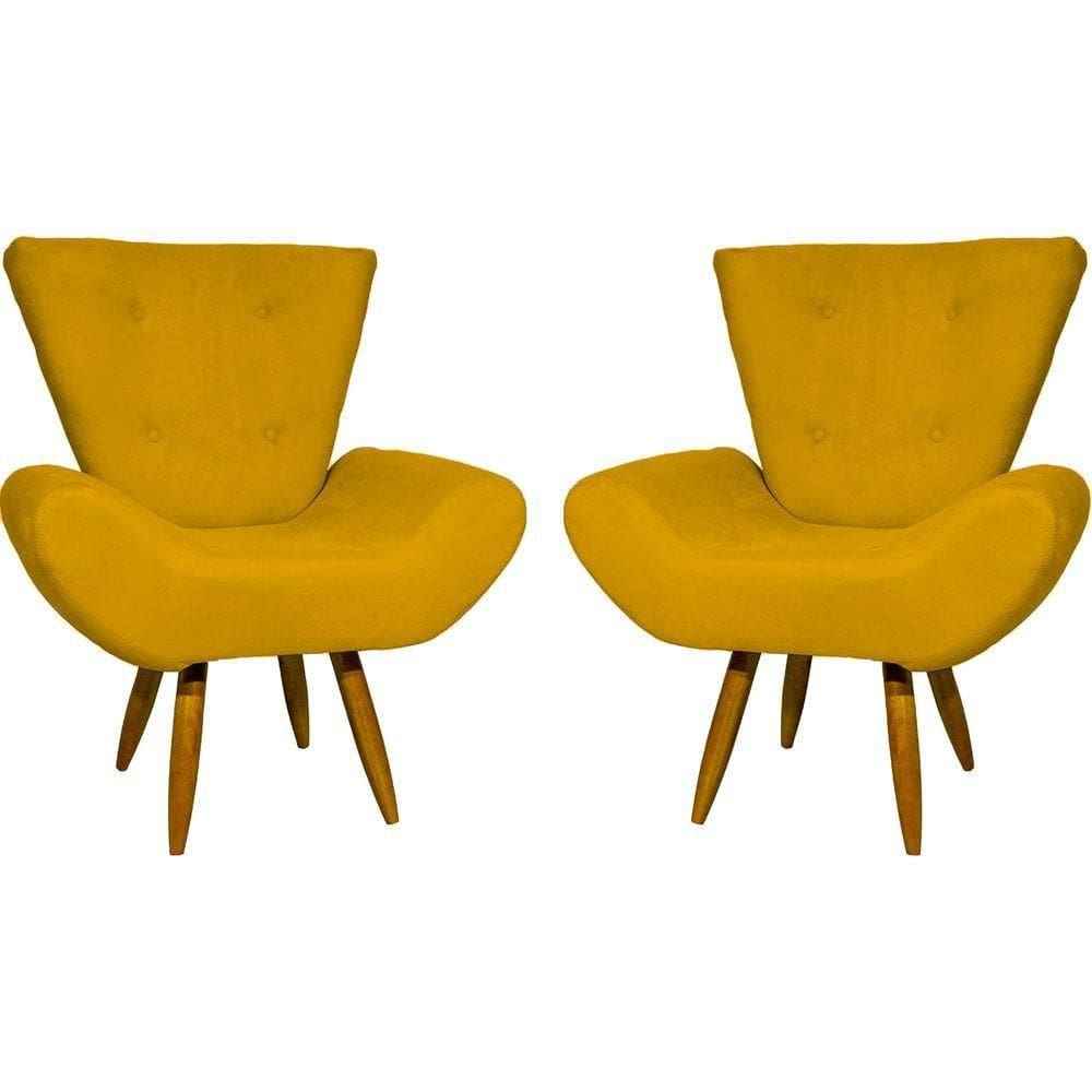 Kit 2 Poltronas Decorativa Para Sala Recepção Manicure Consultório Escritório Emilia Suede