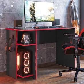 Mesa P/ Escritório E Gamer Preto Fosco/vermelho (
