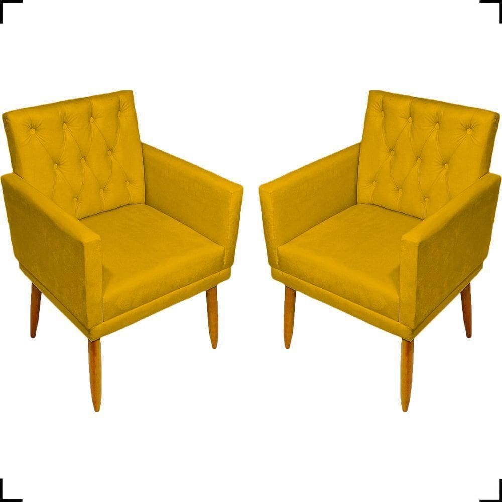 Kit 2 Poltronas Decorativa Para Sala Recepção Nina Capitonê Suede Cores Pé Palito