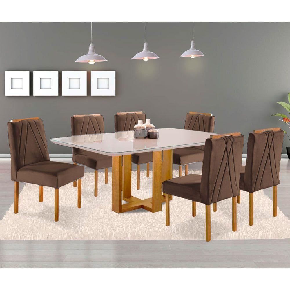 Sala De Jantar Mesa Lisy E 6 Cadeiras Safira Móveis Mundial Mel/off White/marrom