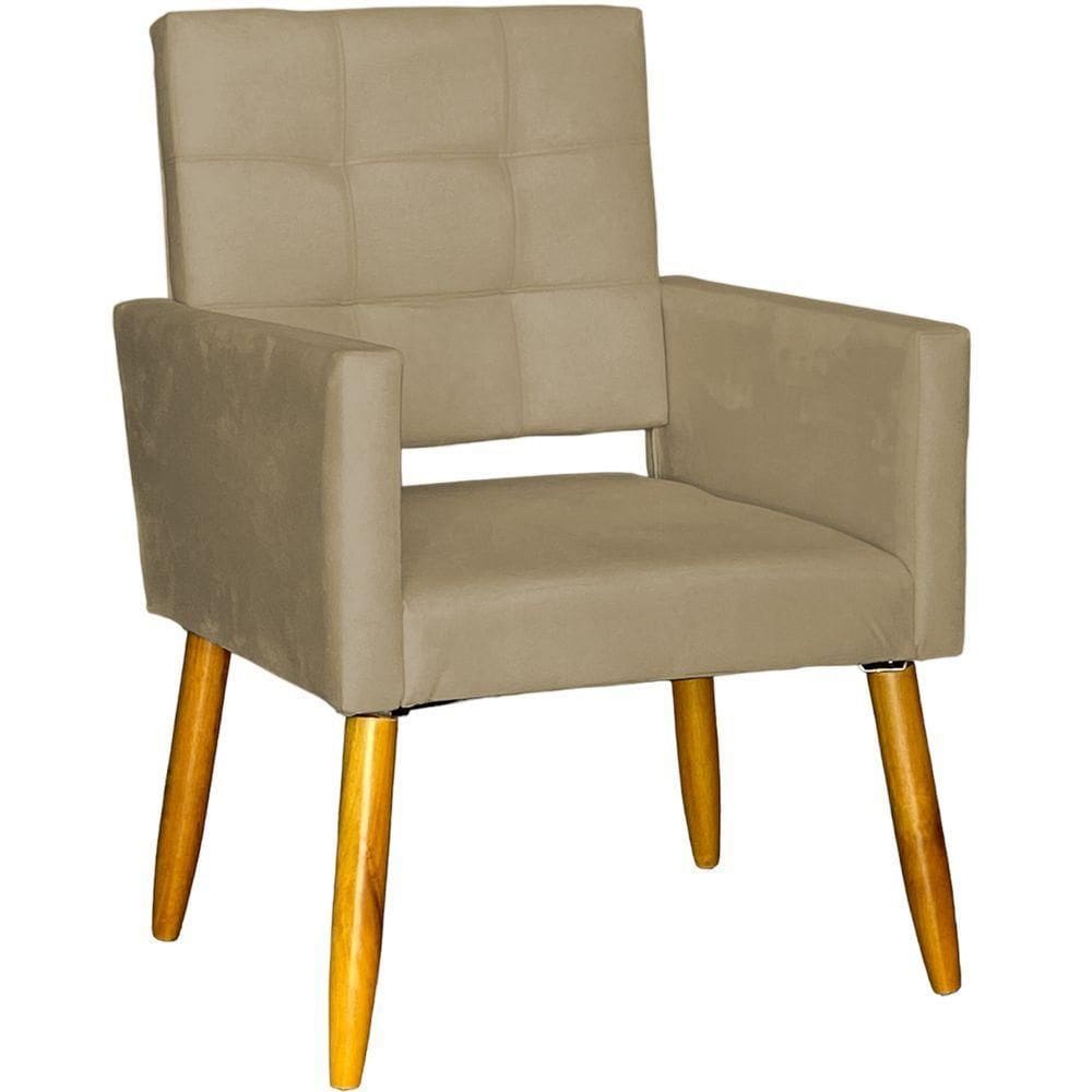 Poltrona Decorativa Para Sala Recepção Isa Suede Cores Pé Palito Castanho