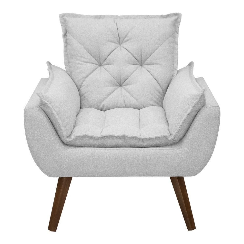 Poltrona Opala Decorativa Conforto Tecido Boucle Pé Trapézio Cinza