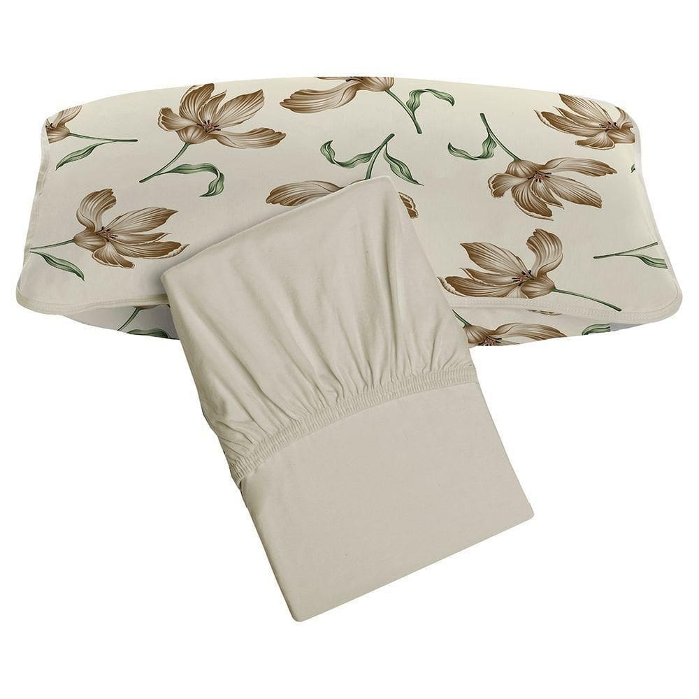 Jogo De Cama Tecebem Solteiro King Malha 100% Algodão Tais 2 Peças Premium Baunilha