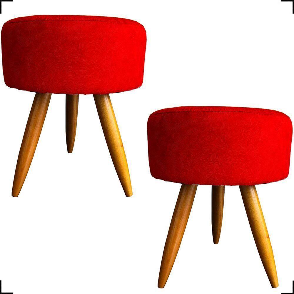 Kit 2 Puff Decorativo Redondo Para Sala Quarto Penteadeira Pé Palito Castanho Suede Cores