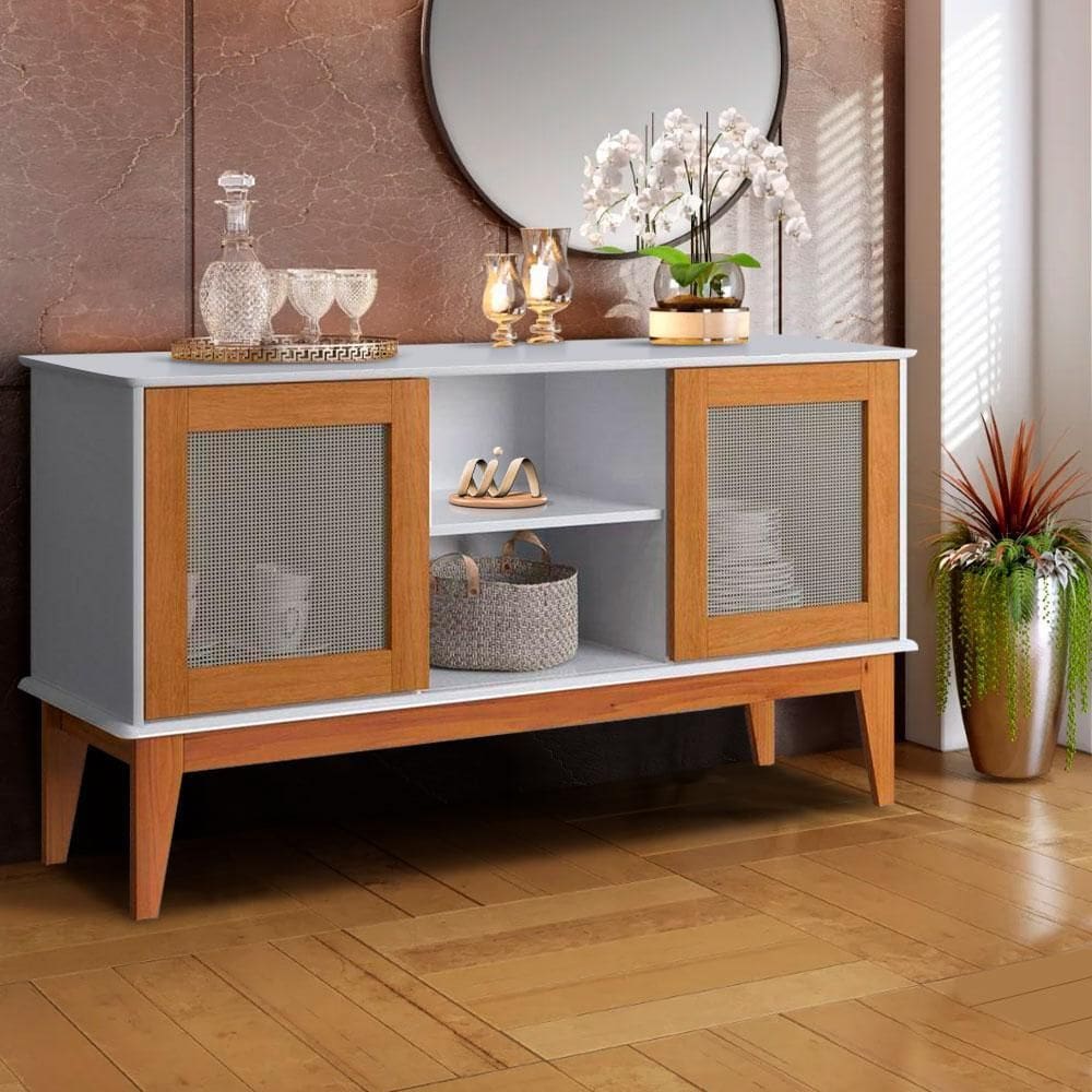 Buffet Denver Balcão ou Rack Off White/Madeira Tebarrot Móveis