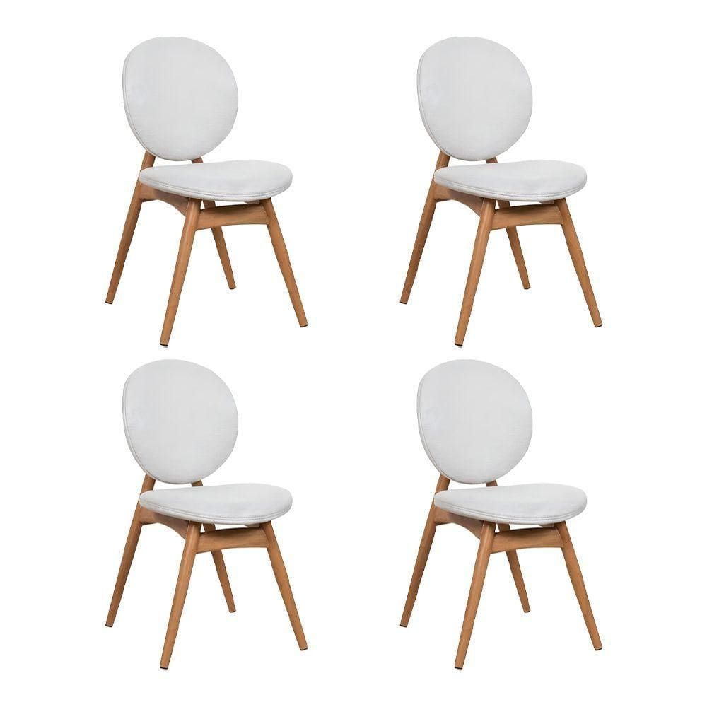 Kit 4 Cadeiras De Jantar Lotus Estrutura Aço Carbono Laminado Natural Com Estofado Linho Cru
