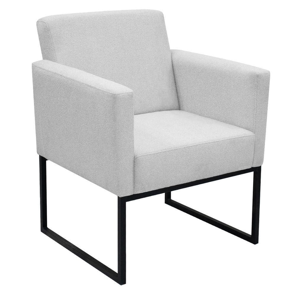 Poltrona Jade Conforto Aconchego Tecido Boucle Base Metálica Cinza