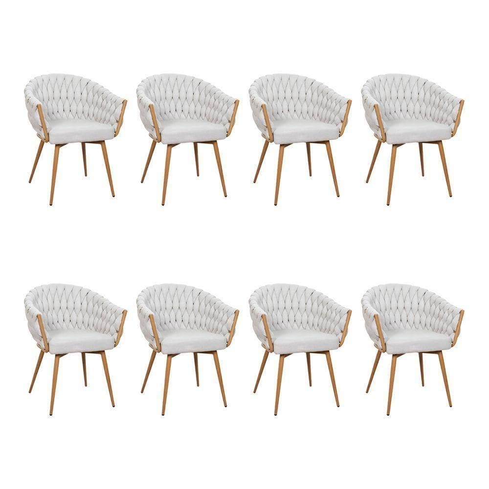 Kit 8 Cadeiras De Aproximação Eloá Estrutura Aço Carbono Laminado Natural Com Estofado Linho Cru