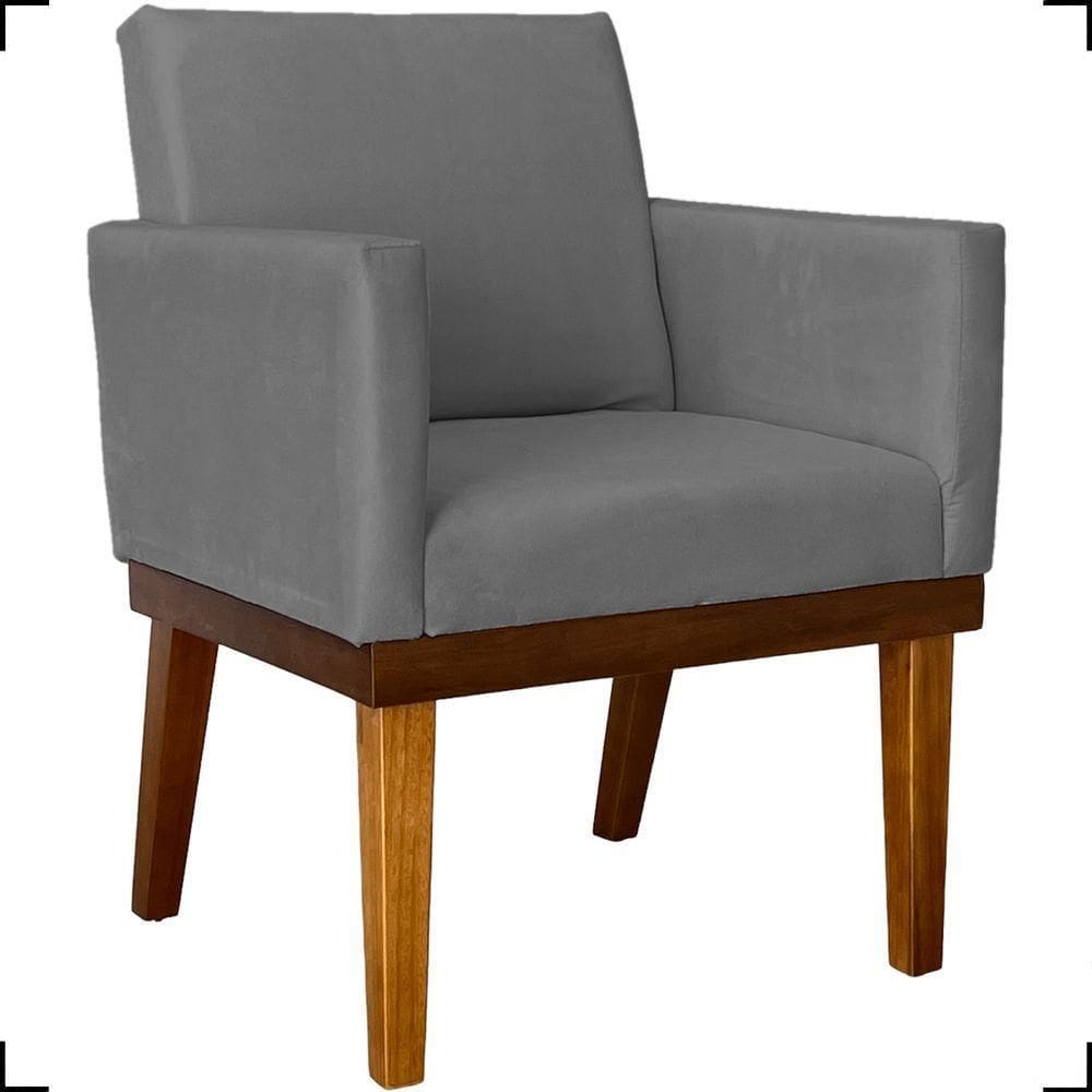 Poltrona Decorativa Para Sala Recepção Consultório Escritório Base Em Madeira Divine Suede