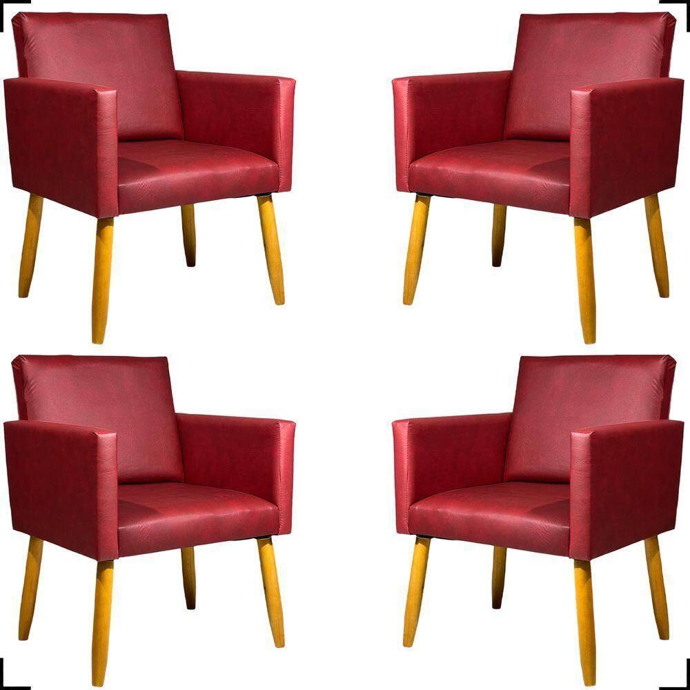 Kit 4 Poltronas Decorativa Para Sala Recepção Consultório Nina Corino Cores Pé Palito 30 Cm Castanho
