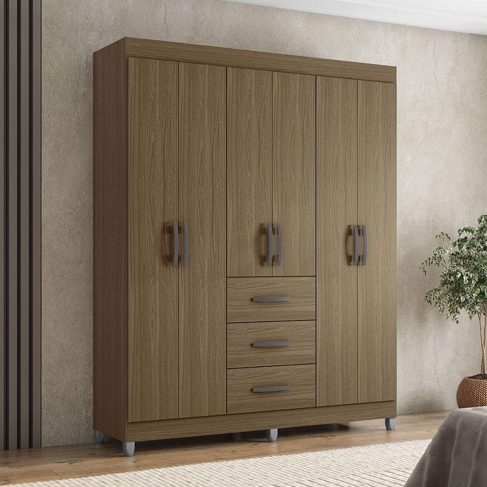 Guarda Roupa Servilha Com 6 Portas E 3 Gavetas Poquema Castanho