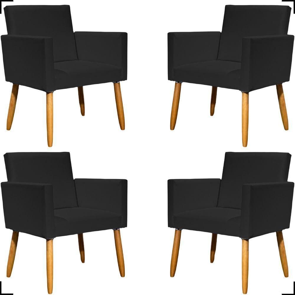 Kit 4 Poltronas Decorativa Para Sala Recepção Consultório Nina Corino Cores Pé Palito 30 Cm Castanho