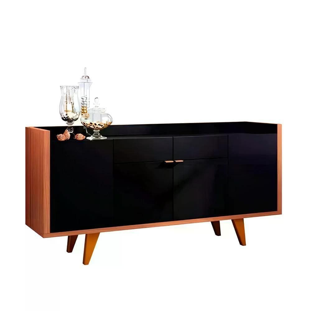 Buffet 4 Portas 2 Gavetas Melodia Preto E Nature 160cm