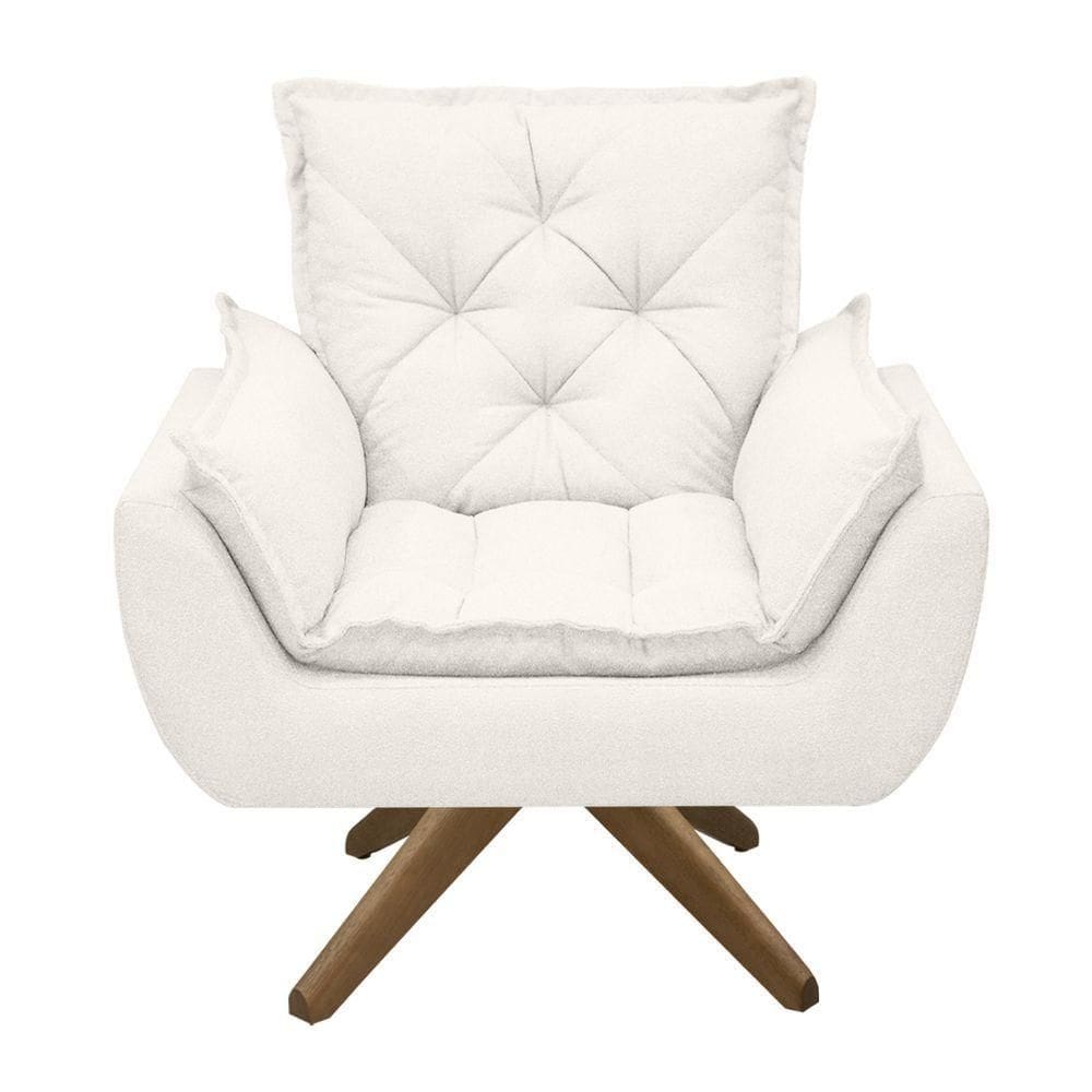 Poltrona Opala Conforto Base Giratória Madeira Tecido Boucle Branco