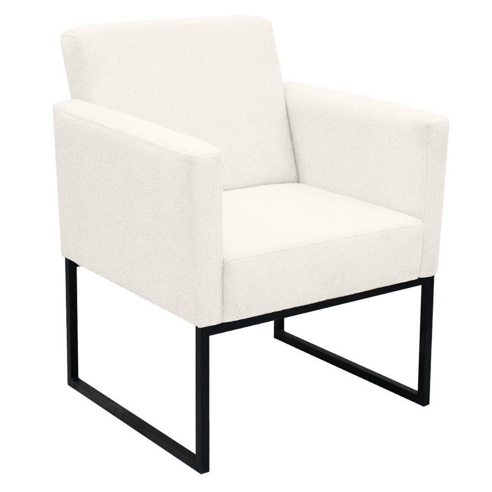 Poltrona Jade Conforto Aconchego Tecido Boucle Base Metálica Branco