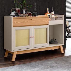 Buffet Aparador Retrô Bar Clássico Linea Brasil Piemont Carvalho Off White