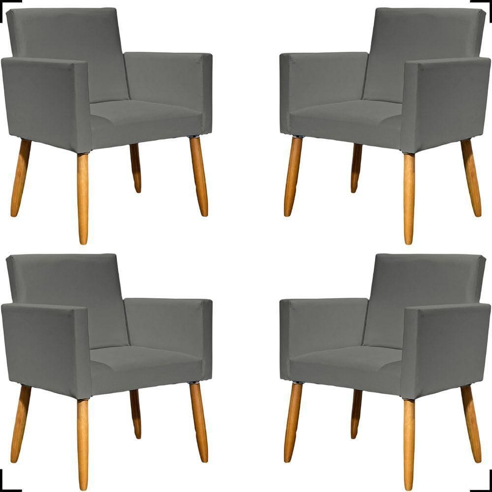 Kit 4 Poltronas Decorativa Para Sala Recepção Consultório Nina Corino Cores Pé Palito 30 Cm Castanho