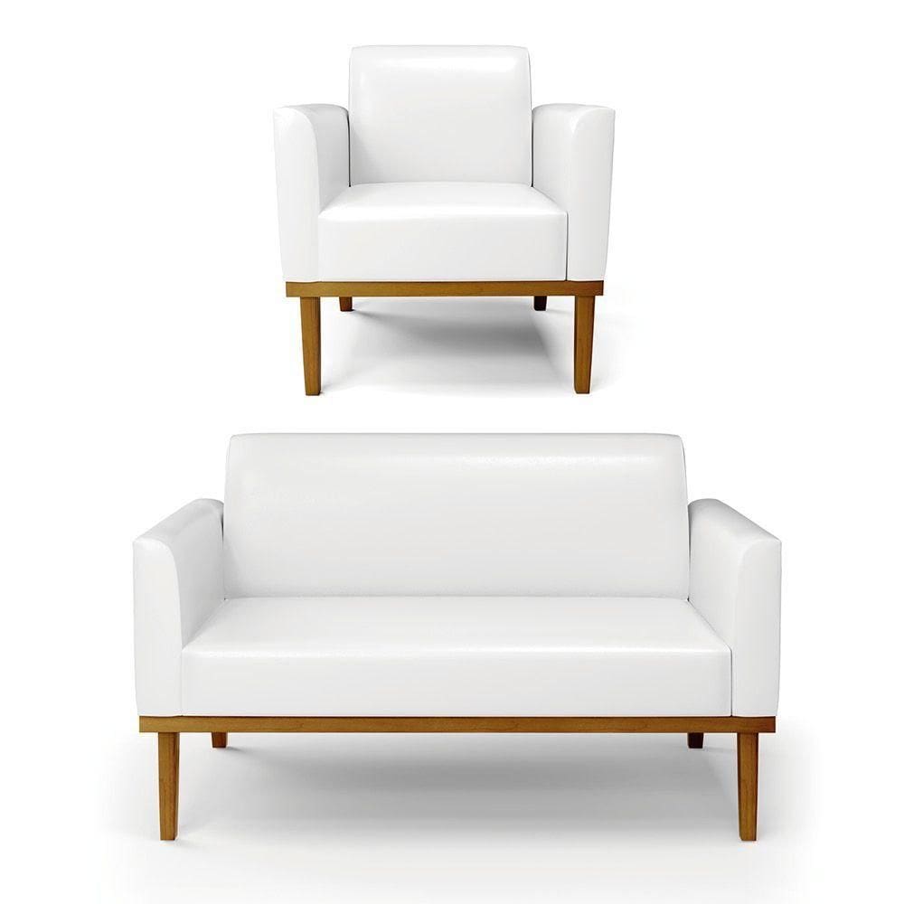 Sofá Namoradeira Com Poltrona Base De Madeira Fixa Castanho Marisa Corano Branco D03 - D?rossi