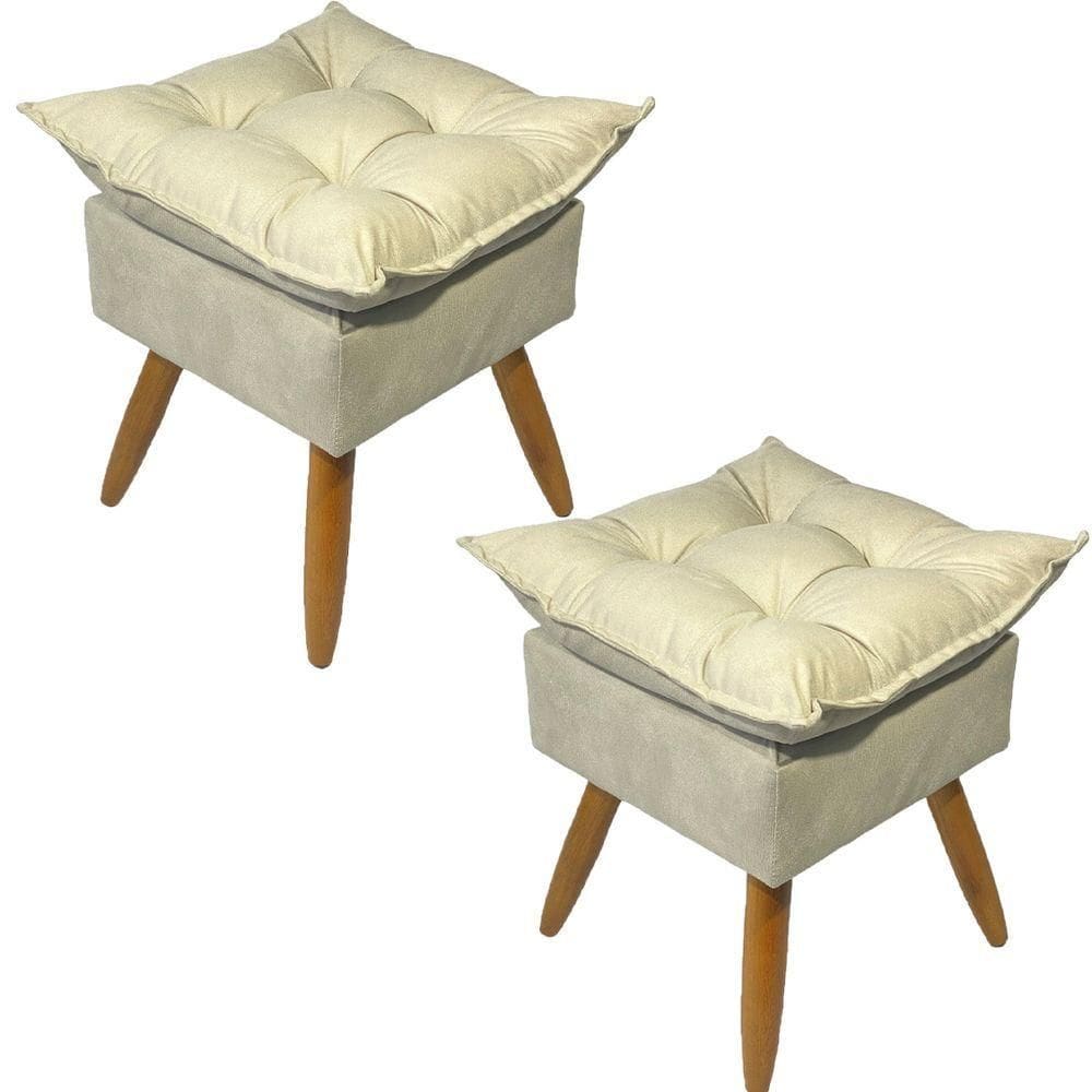 Kit 2 Puff Decorativo Quadrado Para Sala Quarto Penteadeira Recepção Alice Pé Palito Castanho Suede