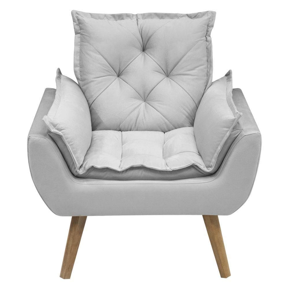 Poltrona Opala Conforto Decorativa Em Veludo Com Pés Palito Cinza