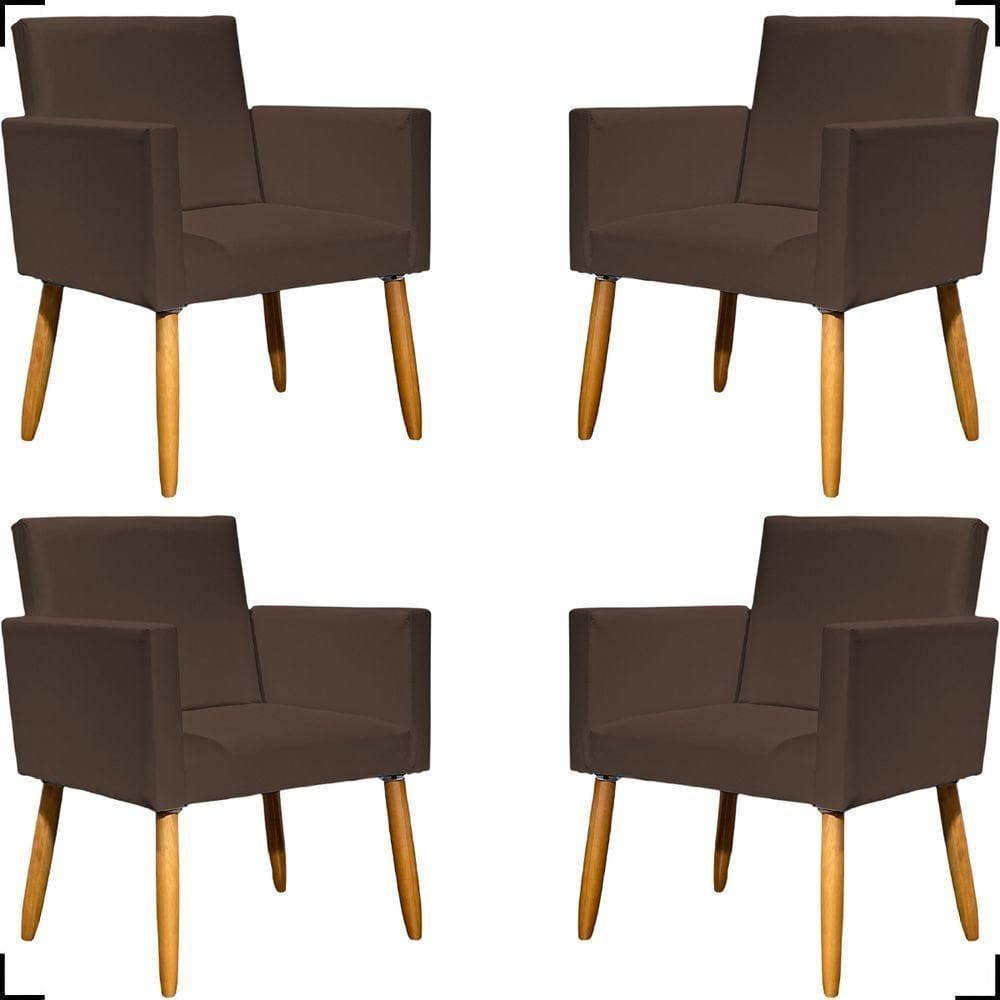 Kit 4 Poltronas Decorativa Para Sala Recepção Consultório Nina Corino Cores Pé Palito 30 Cm Castanho