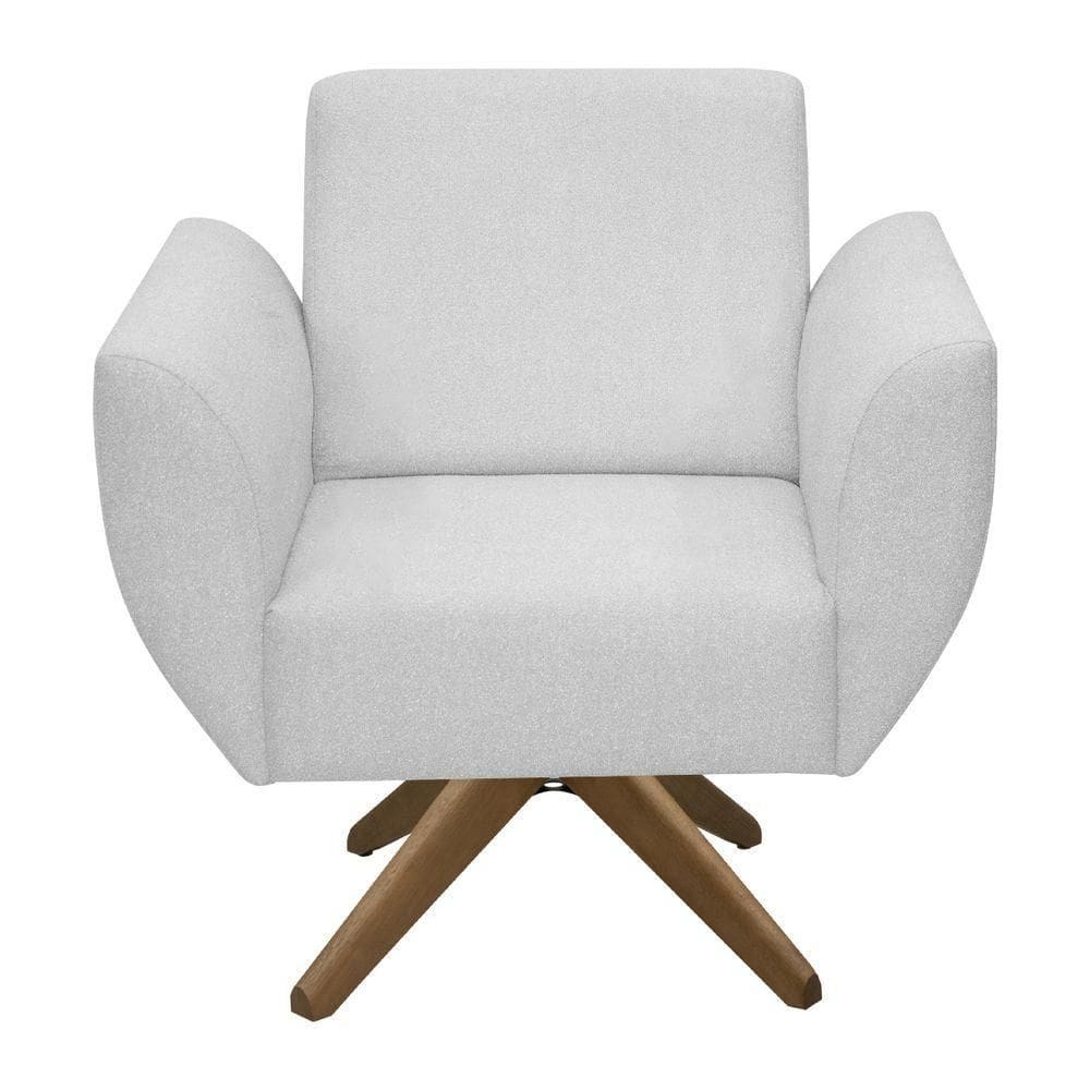 Poltrona Jolly Decorativa Com Base Madeira Em Tecido Boucle Cinza
