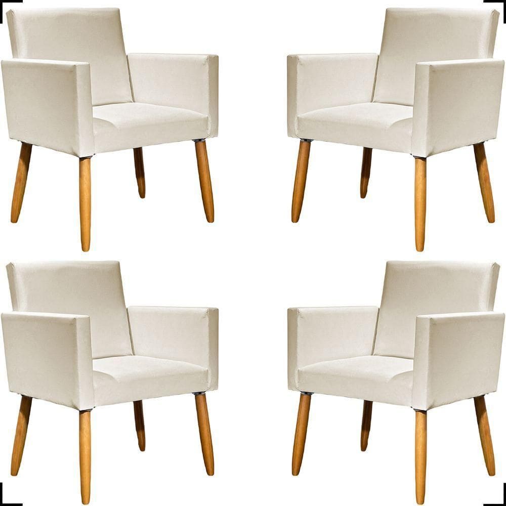 Kit 4 Poltronas Decorativa Para Sala Recepção Consultório Nina Corino Cores Pé Palito 30 Cm Castanho