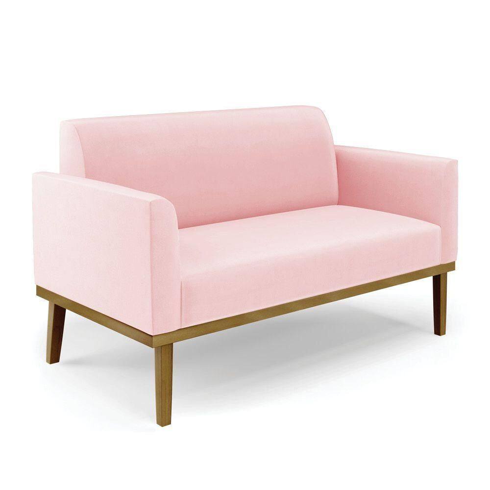 Sofá Namoradeira Base De Madeira Fixa Castanho Marisa Suede Rosa Bebê D03 - D?rossi